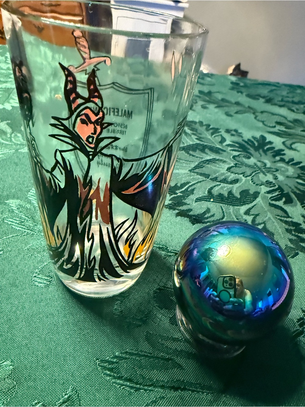 Walt Disney Maleficent glass sleeping beauty vintage glass with a colorful ball